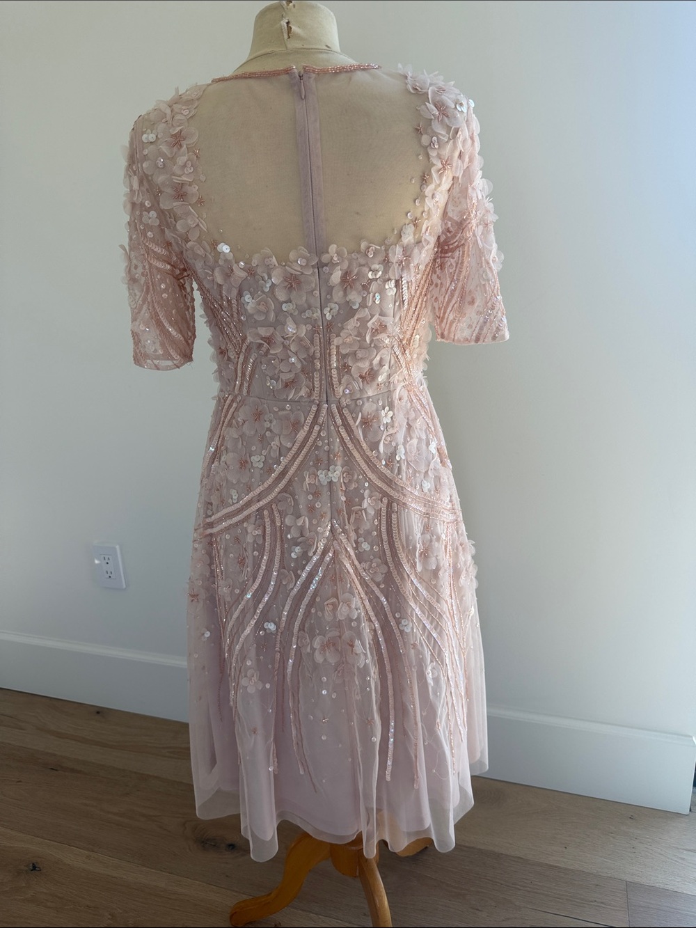 Adrianna Papell Blush Pink Beaded Floral Midi Dress - Picture 4 of 5